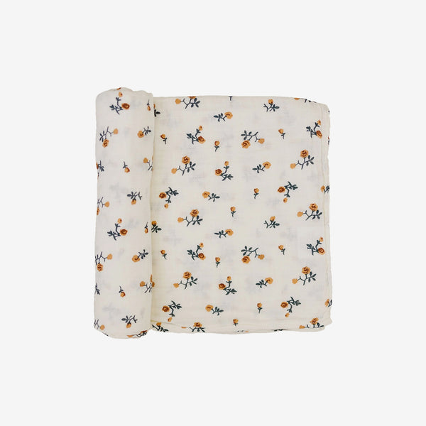 Cotton Muslin Swaddle Blanket - Cream Floral