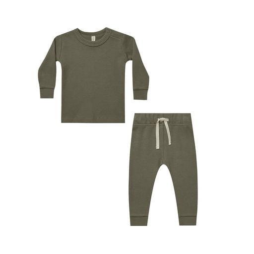 Organic Cotton Waffle Knit Top + Pant Set - Forest