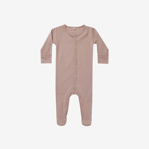 Organic Brushed Jersey Full Snap Footie - Mauve