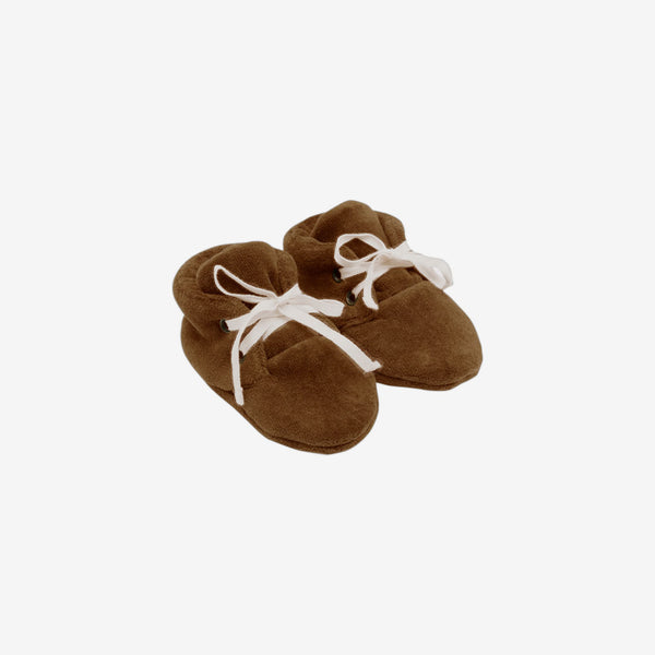 Organic Cotton Velour Baby Booties - Toffee