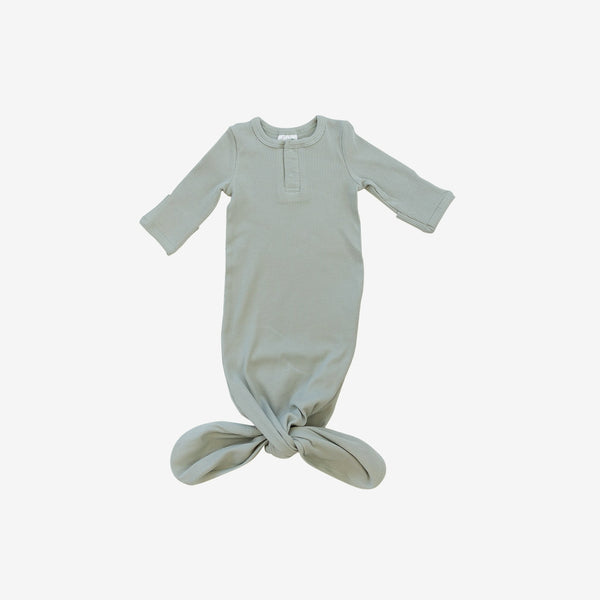 Organic Cotton Rib Knotted Baby Gown - Sage