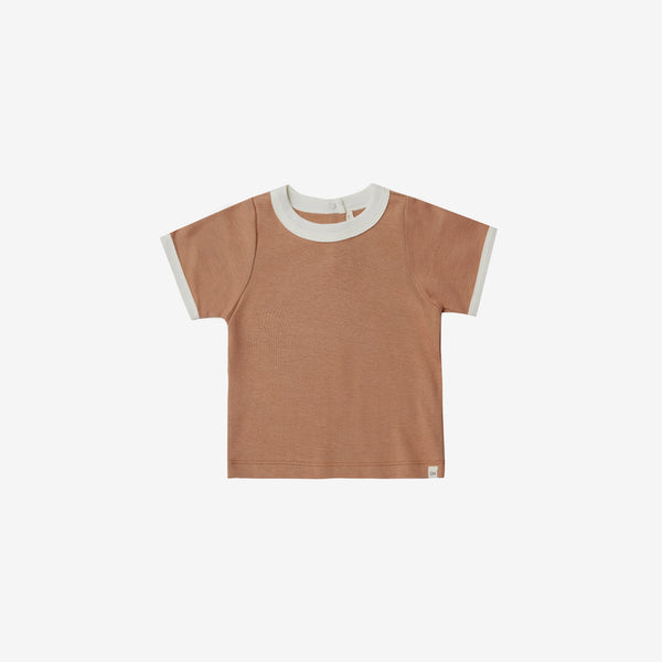 Organic Brushed Jersey Ringer Tee - Clay