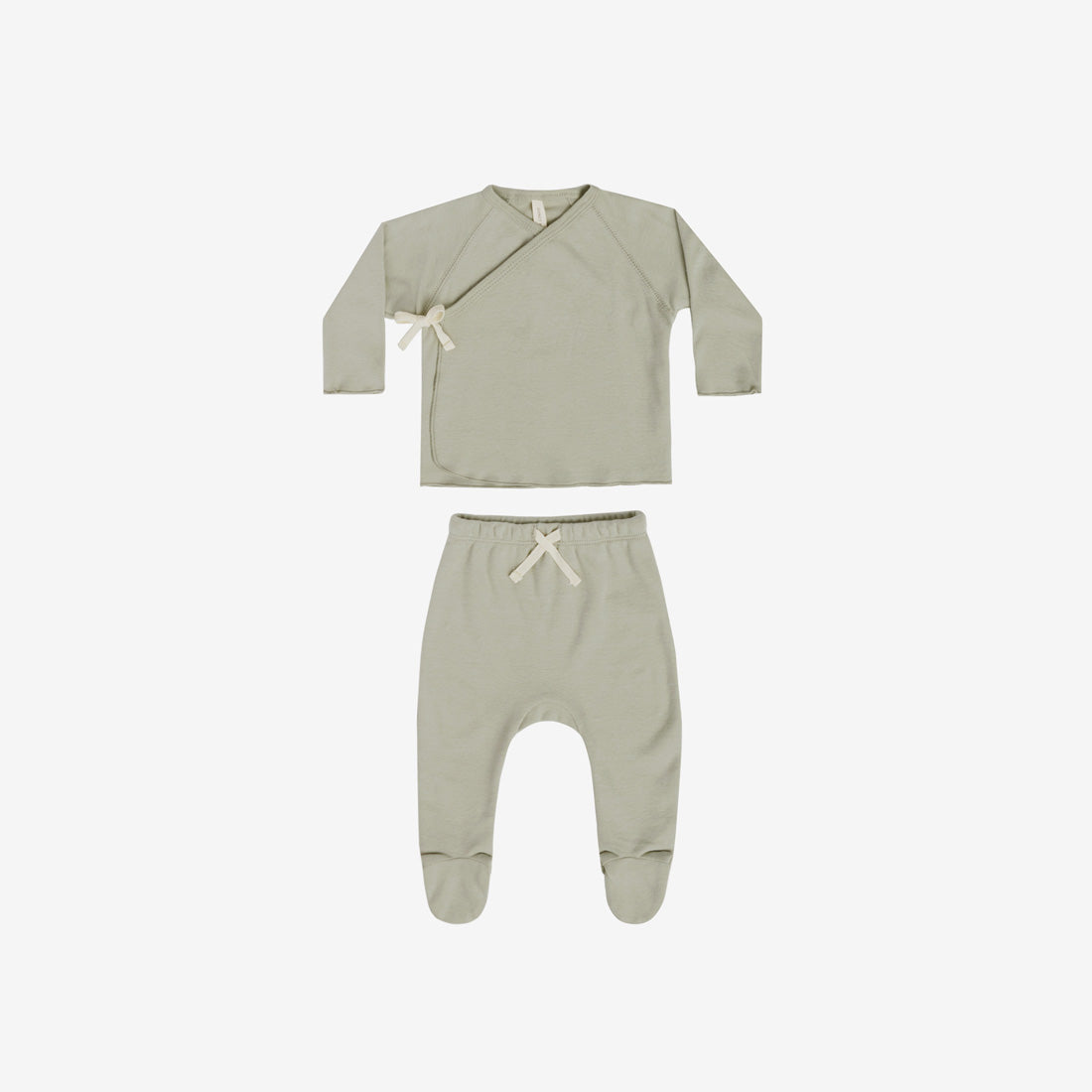 Organic Brushed Jersey Wrap Top + Footed Pant Set - Pistachio