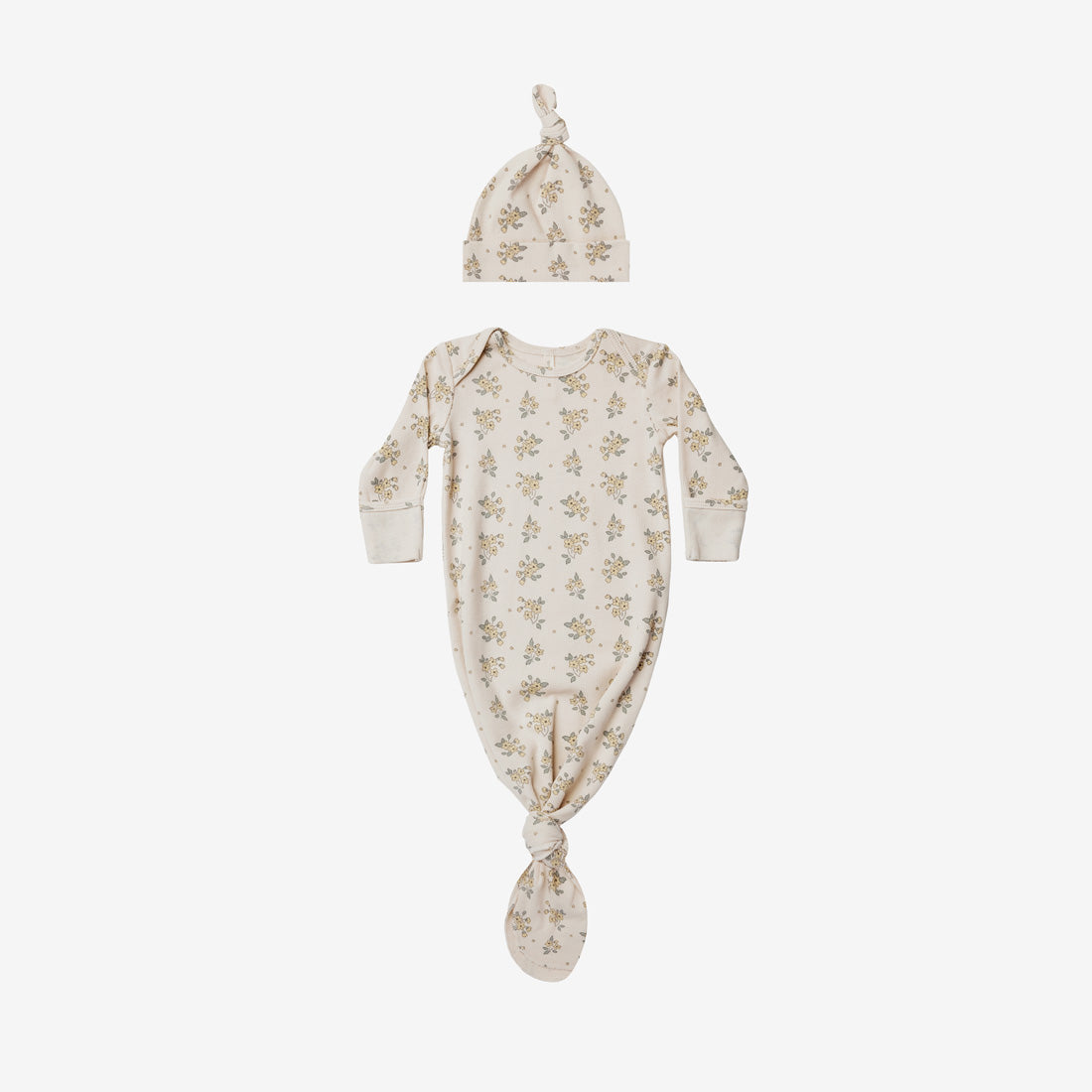Organic Cotton Rib Knotted Baby Gown + Hat Set - Daisy Fields