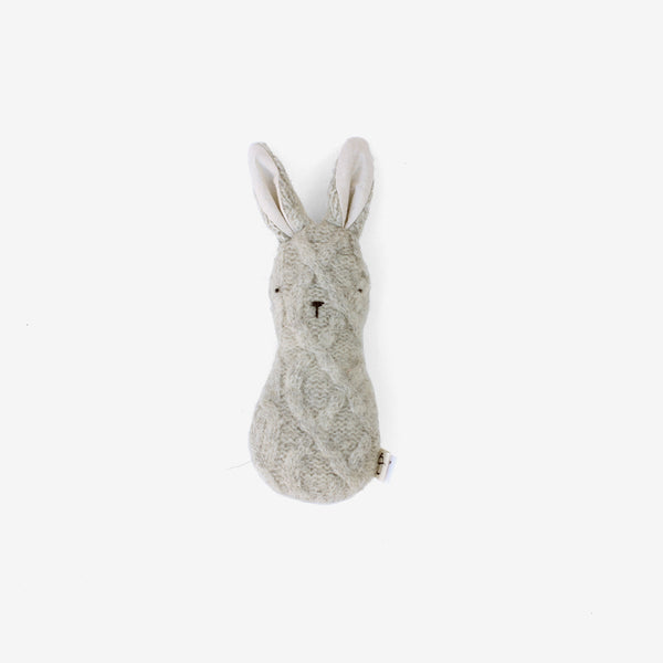 Handmade Upcycled Bunny Rattle - Pale Grey Wool Cable